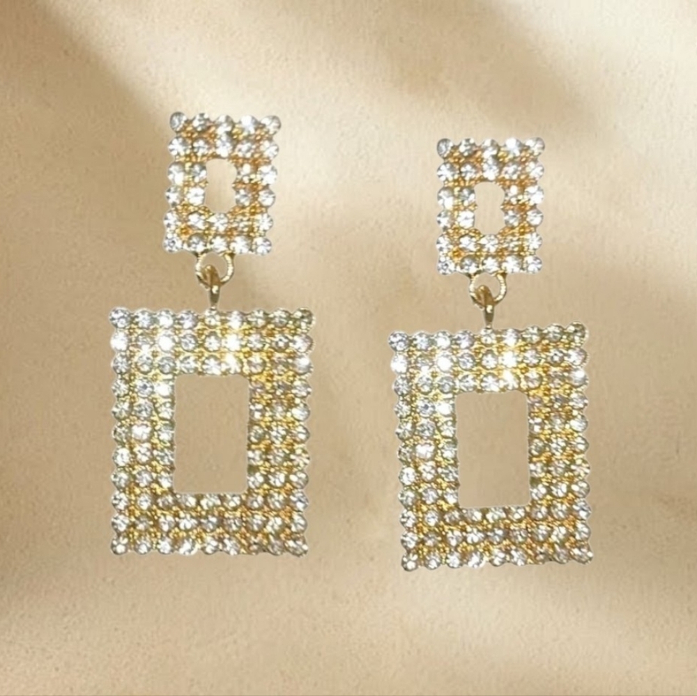 Sparkling Clear Crystal  Rectangle Earrings For Evening Party Prom